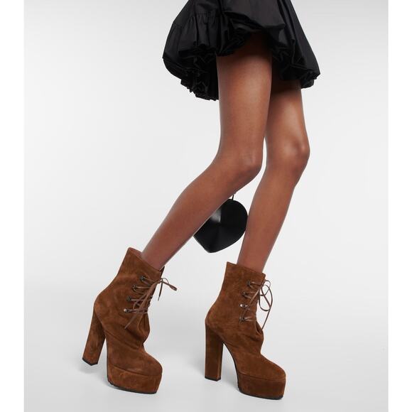 Alaia Trekk 39.5/ US 9.5 Booties Brown Suede Leather Lace Up Platform Heel Boots - Picture 2 of 15